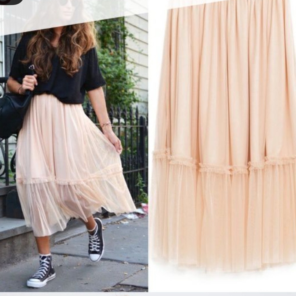 Zara Peach Midi Tulle Skirt